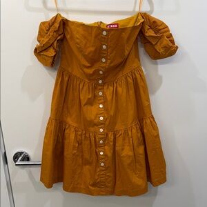 STAUD orange off-shoulder mini dress